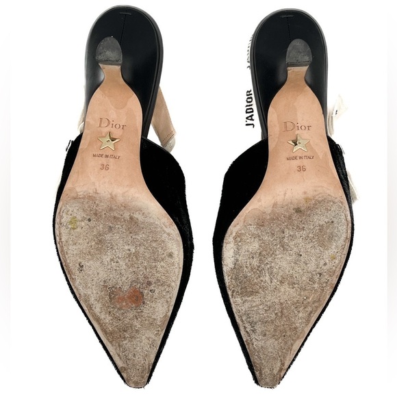 Dior J’Adior Two-Toned Shiny Velvet White Ribbon Logo Slingback 65mm Heels - Picture 8 of 8